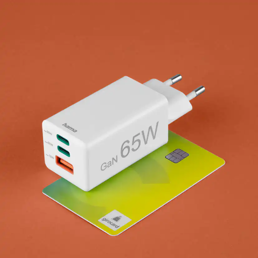 Laddare HAMA 2x USB-C 1x USB-A GaN 65W Vit