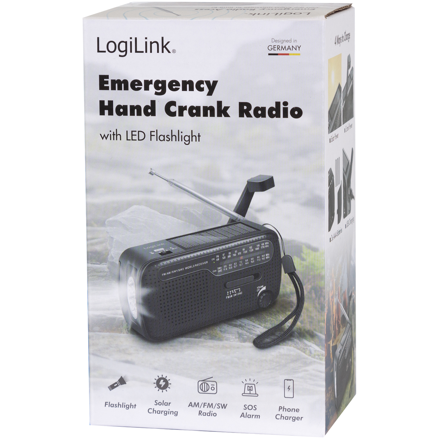 Vevradio LogiLink med Ficklampa och Solcell