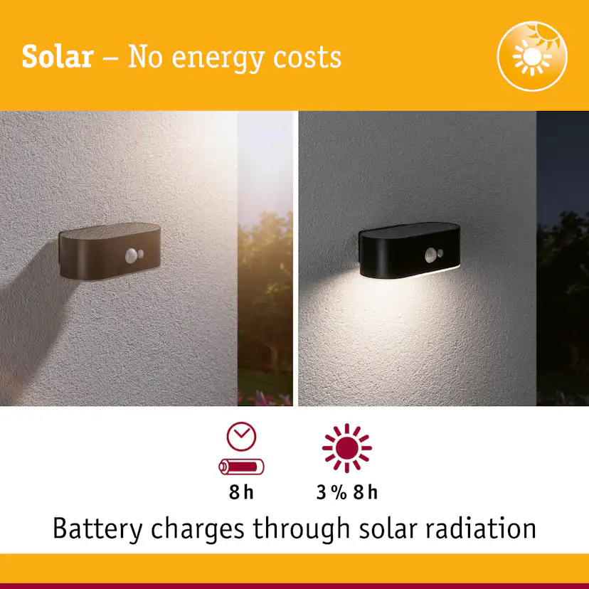 Fasadbelysning Solcell Paulmann Adya LED med Rörelsesensor IP44
