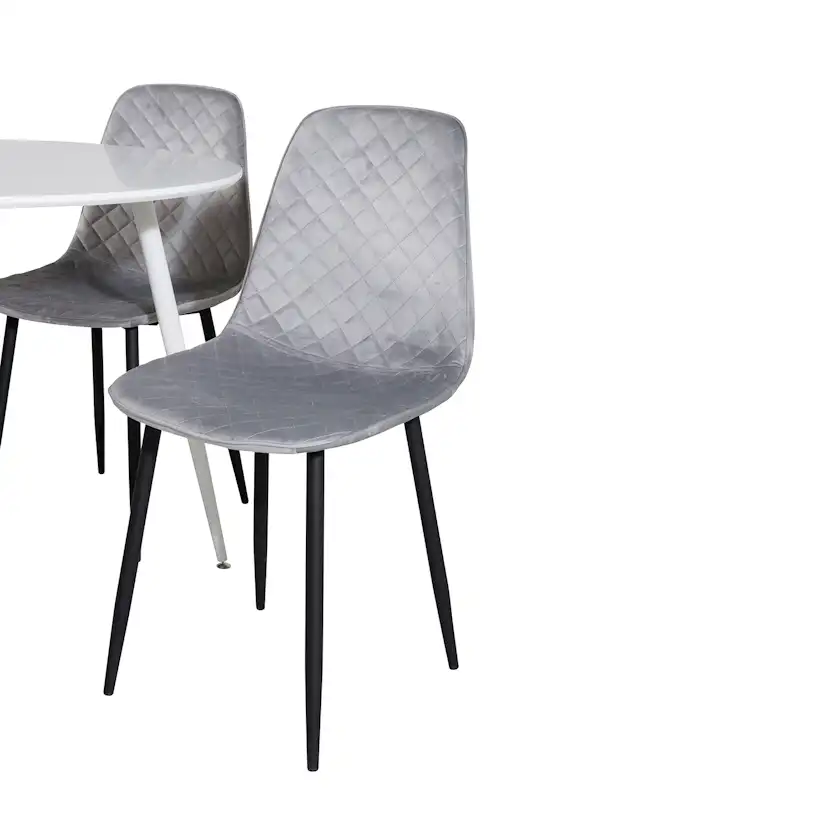 Plaza Round Table-White top/Polar Diamond Chair-gråVelvet_4 Vit/Grå/Svart