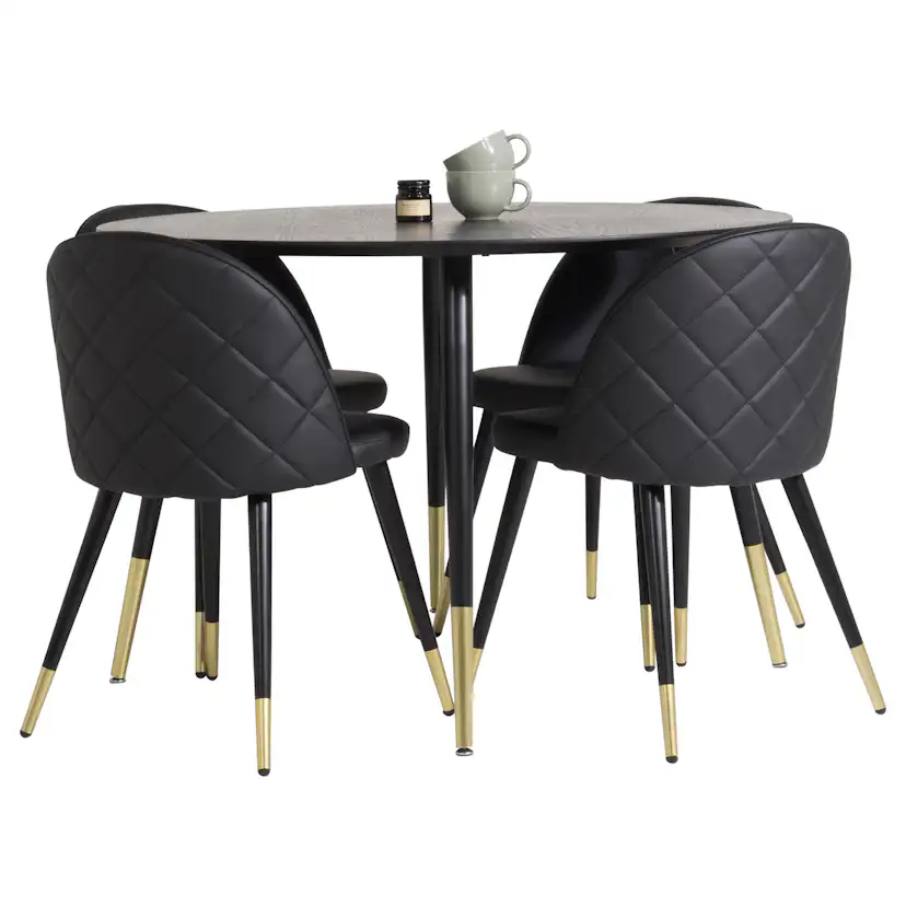 Matgrupp Venture Home Disa Rund med 4 Valentina Stolar Läder