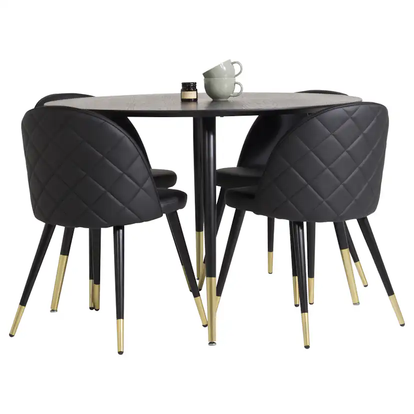 Matgrupp Venture Home Disa Rund med 4 Valentina Stolar Läder