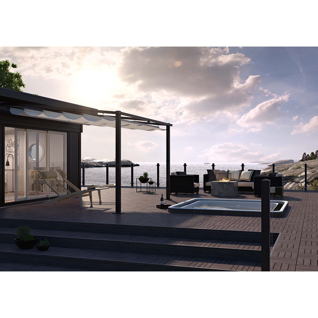 Väggpergola Jabo 4x4m Pergolatak, Grå med Segelduk