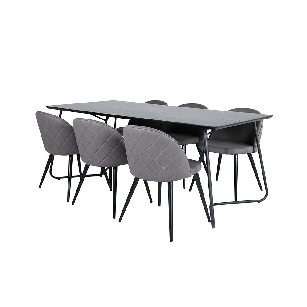 Pippi Dining Table - Black / Black Veneer+Velvet Stitches C Material Mikrofiber