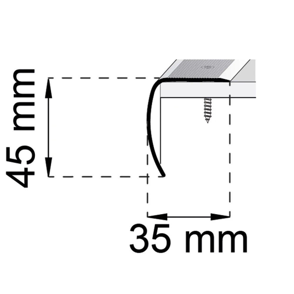 TRAPPKANTLIST HABO A28 ROSTFRI 45X35MM Längd: 1000 mm, Utförande: Rostfri