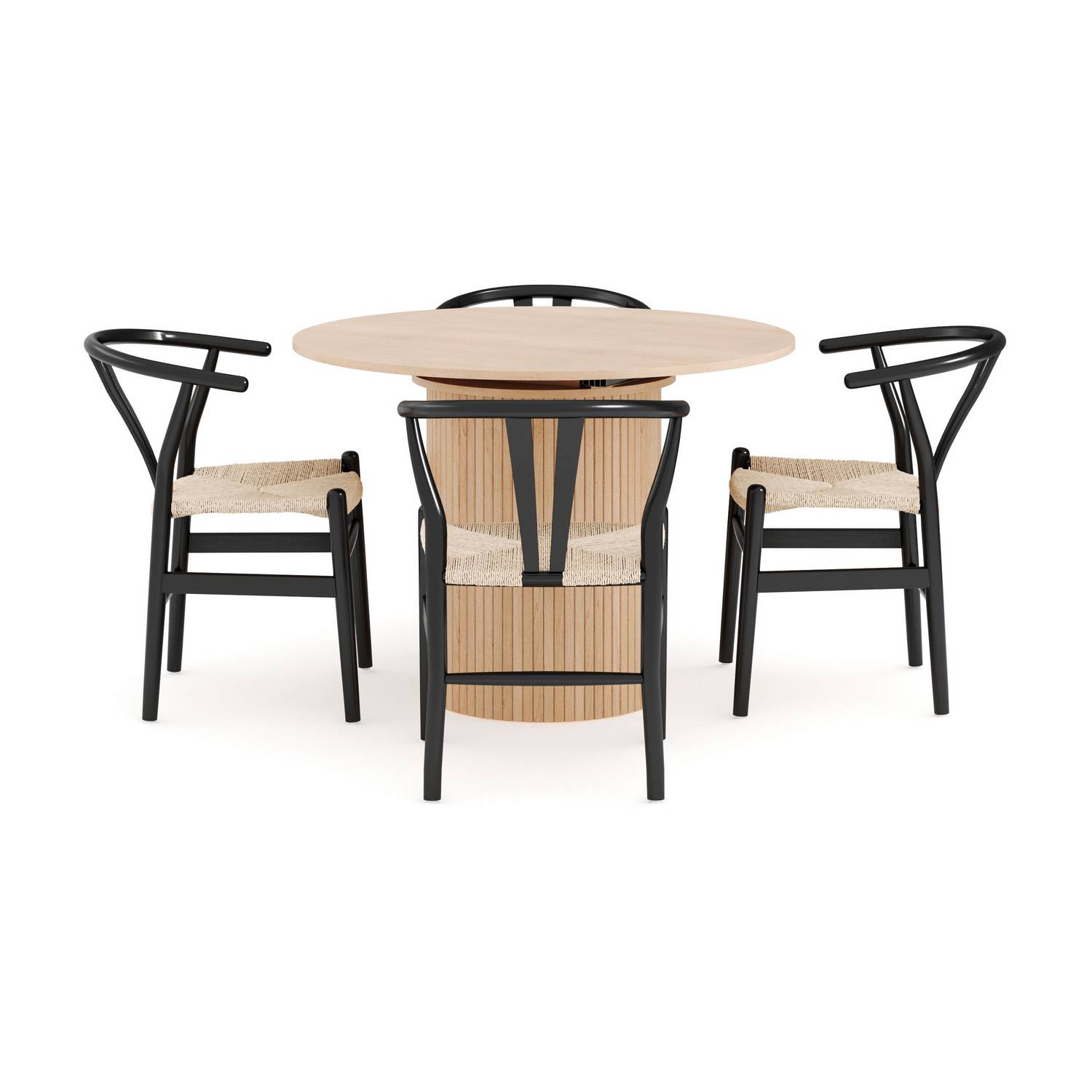 Matgrupp Bark Kopparbo Runt Matbord 106-156 cm Vit Ek Förlängningsbartt med 4Dastoori Matstol