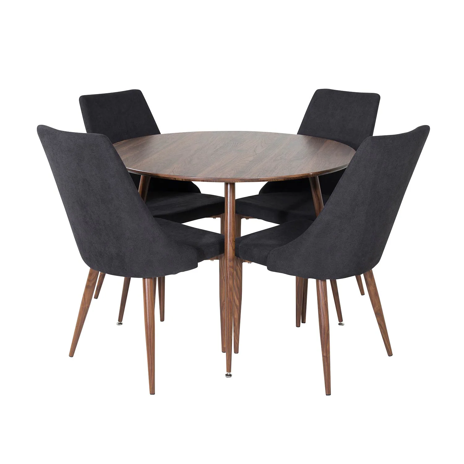 Plaza Round table - Walnut top+Leone Chair - Black Fabric_4 Valnöt/Svart