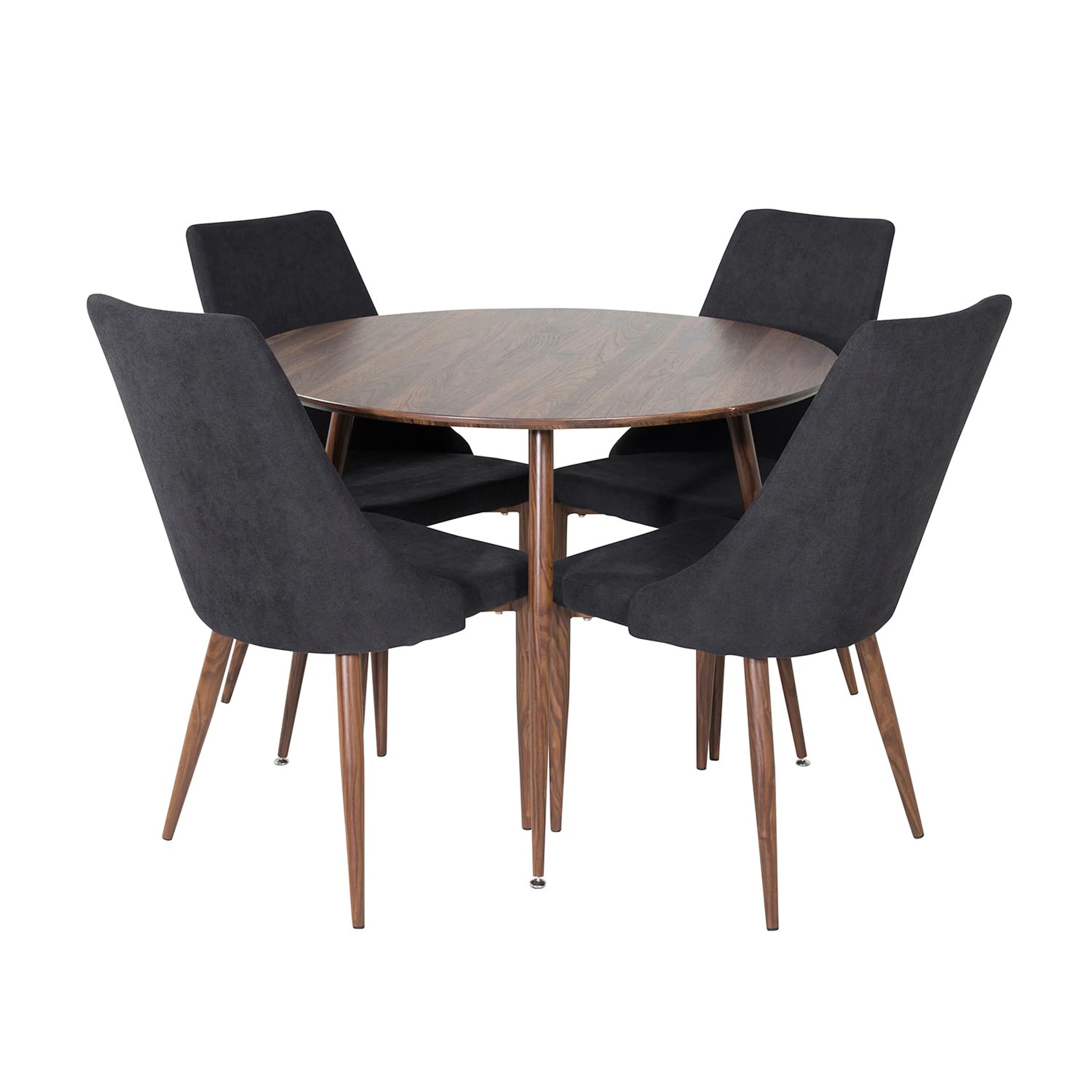 Plaza Round table - Walnut top+Leone Chair - Black Fabric_4 Valnöt/Svart