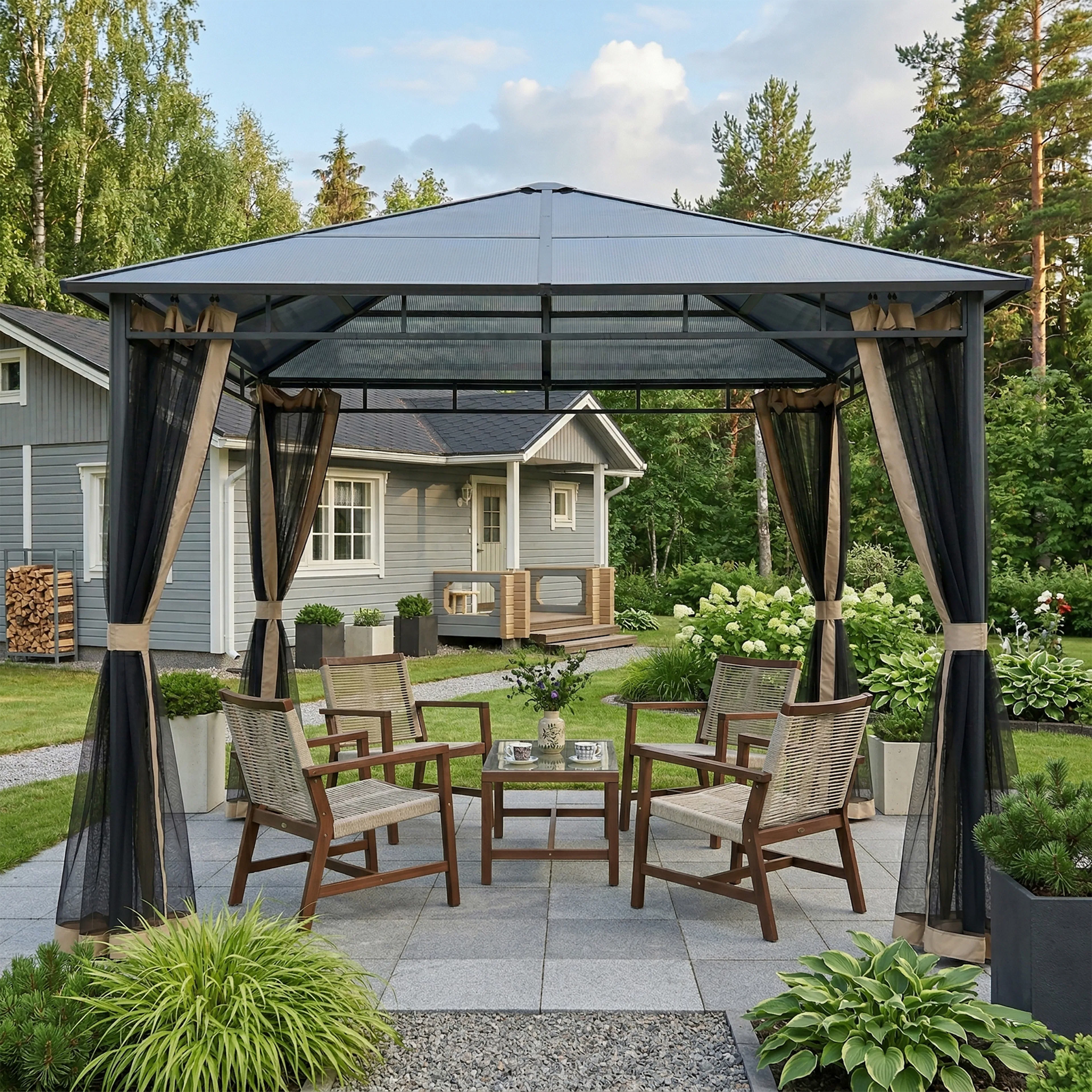 Paviljong Mag-Pro 3 x 3 m Antracit Med Polykarbonattak 6 mm