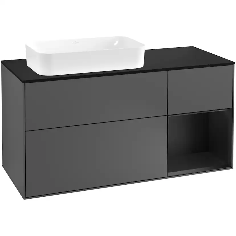 Tvättställsskåp Villeroy & Boch Finion med 3 Lådor Hylla och Bänkskiva för Ocentrerat Fristående Tvättställ