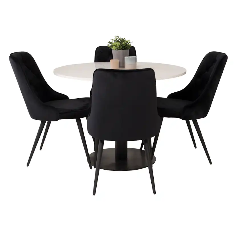Matgrupp Venture Home Roxanna Vit Bord med 4 Vera Stolar Sammet