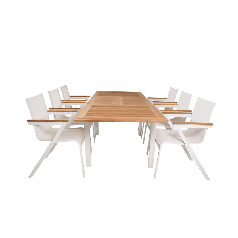 Panama Dining Table 160/240*90 - White Alu / Teak+Mexico Arm Blanka Ben