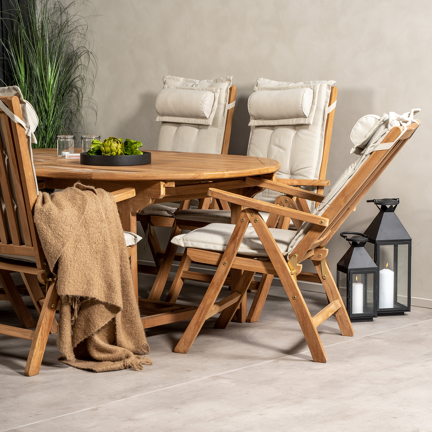 Matgrupp Venture Home Kenya 180-240x120 Teak med 6 Kenya Positionsfåtöljer