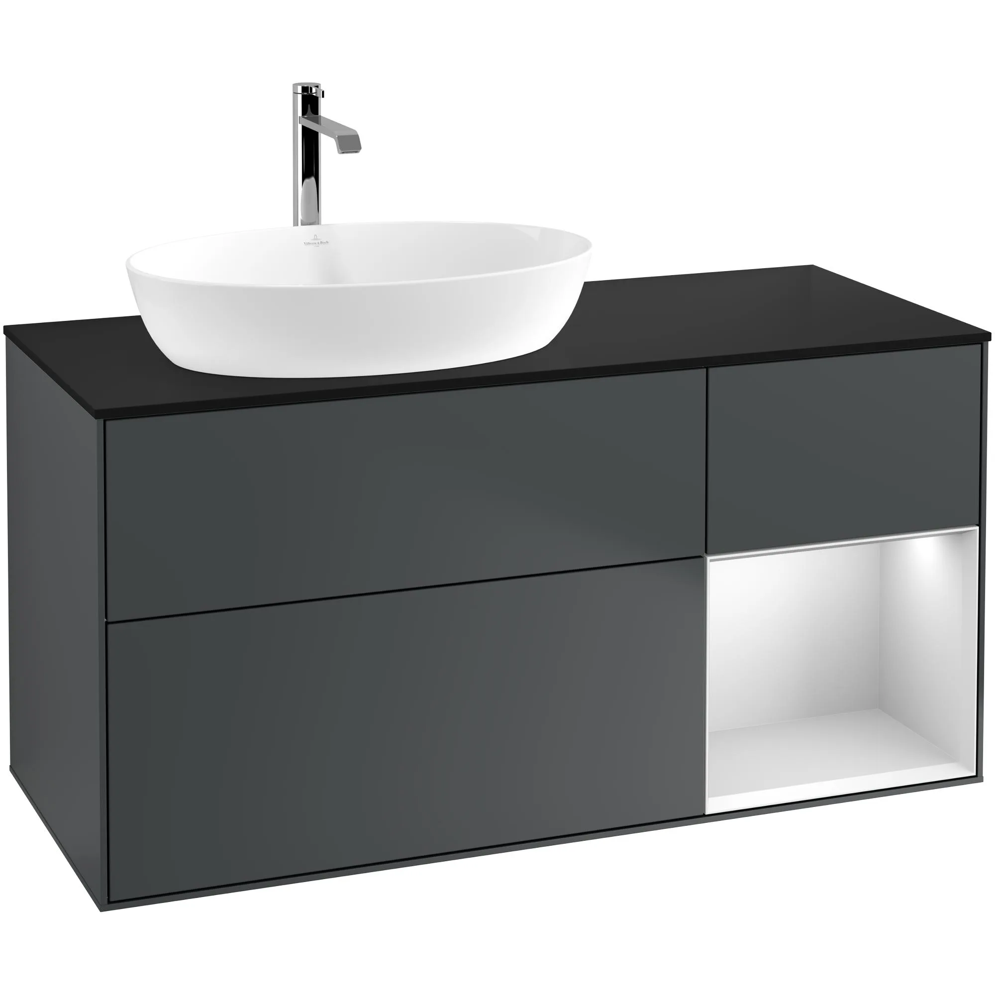 Tvättställsskåp Villeroy & Boch Finion med 3 Lådor Hylla och Bänkskiva för Ocentrerat Tvättställ från Artis & Collaro
