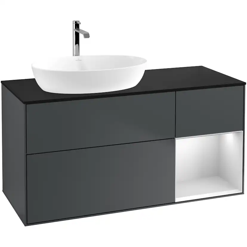 Tvättställsskåp Villeroy & Boch Finion med 3 Lådor Hylla och Bänkskiva för Ocentrerat Tvättställ från Artis & Collaro