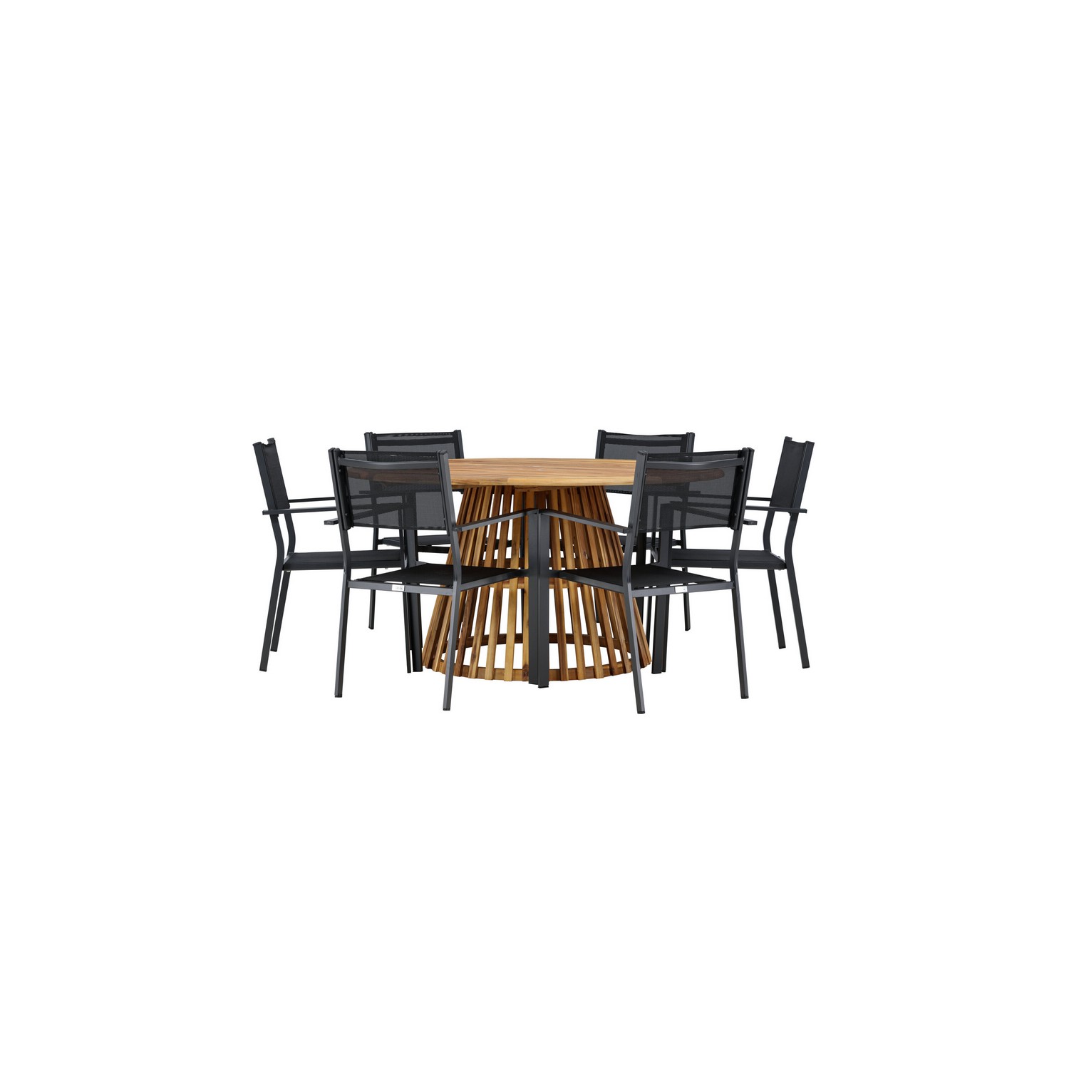 Tucumán Dining Table - Acacia ø120 +Copacabana Stacking Chai Trädgårdsgrupp Venture Home Tucumán med 6 Copacabana Stolar