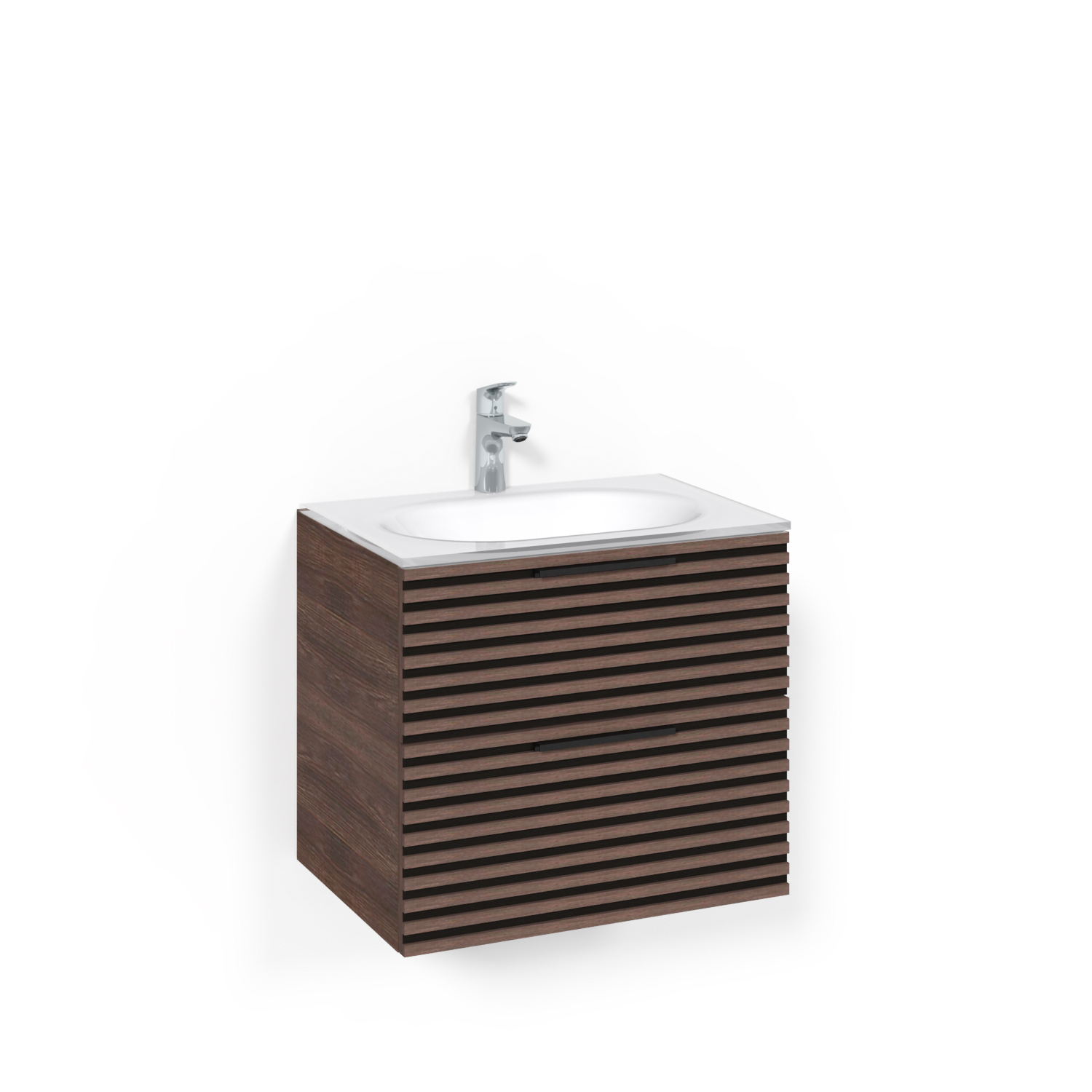 Crown Kommod 60x45 Brun Ask Stripe Vitt Glashandfat Bredd: 600 mm, Brun Ask, Glastvättställ Vit