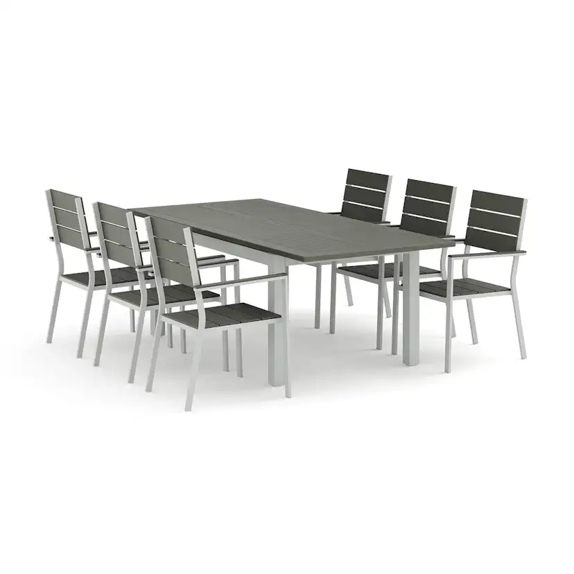 Trädgårdsgrupp Comfort Garden Monaco utomhus matgrupp förlängningsbart 150-250x90 med 6 Tunis stapelstolar