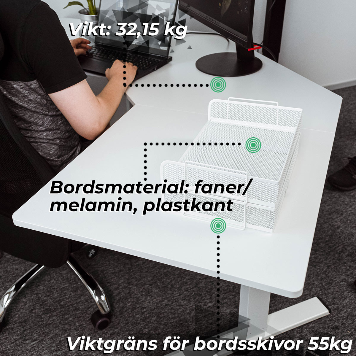 Hörnskrivbord Lykke M100 Höj- och sänkbart
