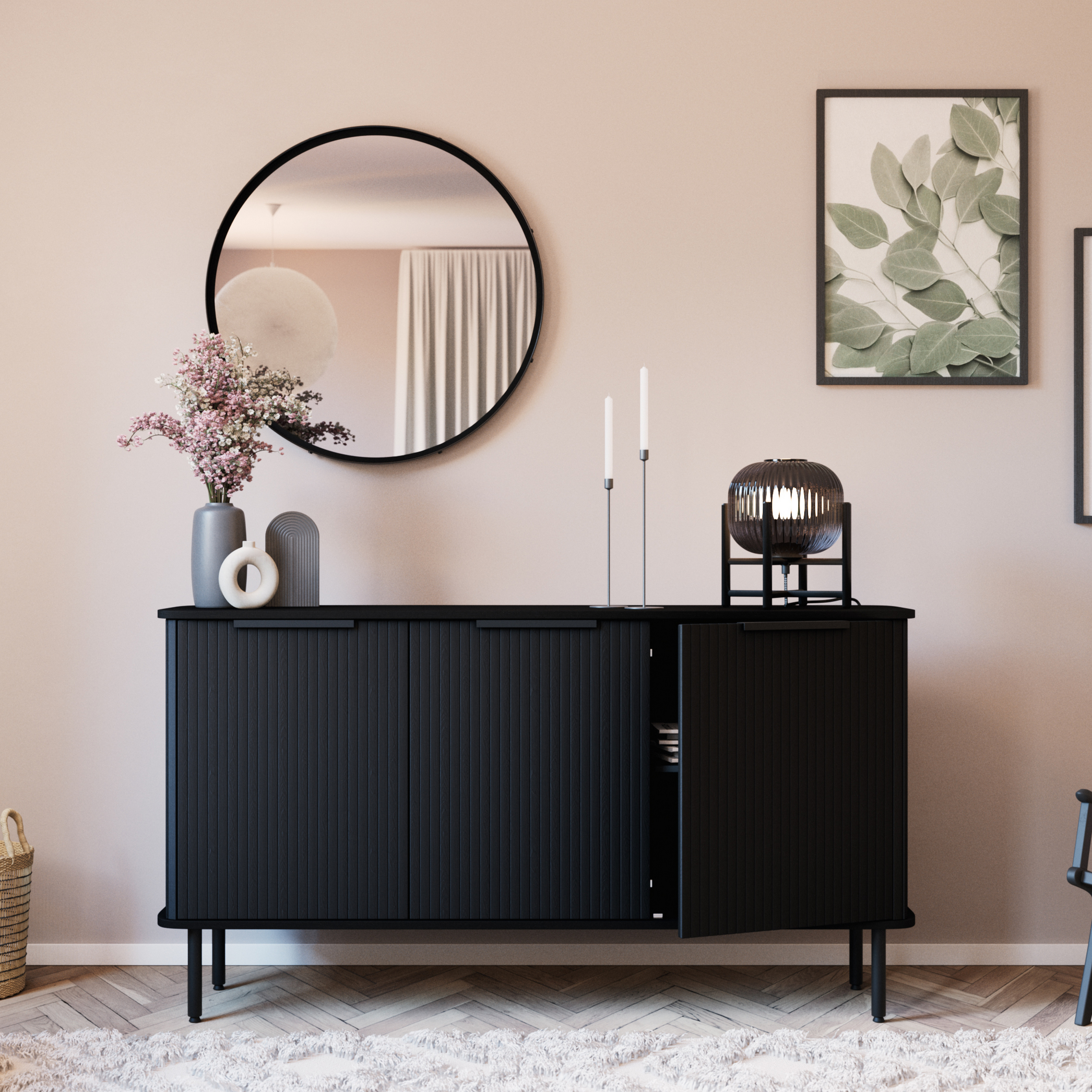 Sideboard Bark Kopparbo Ribbad med Förvaring 160cm