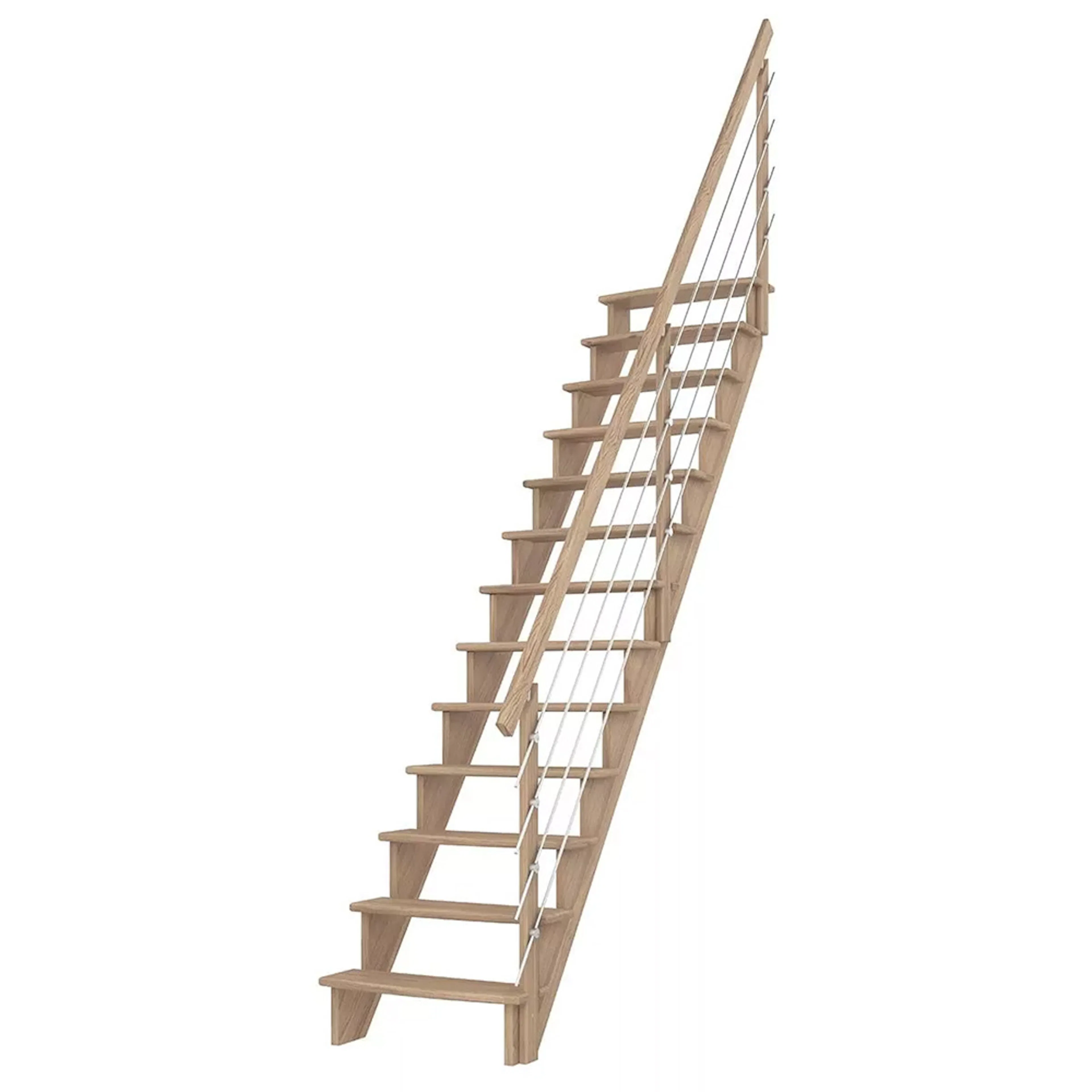 Lyon Ek 65 cm rak trappa med horisontell stålrör på höger s Ek, B: 650 mm, Räcke till höger