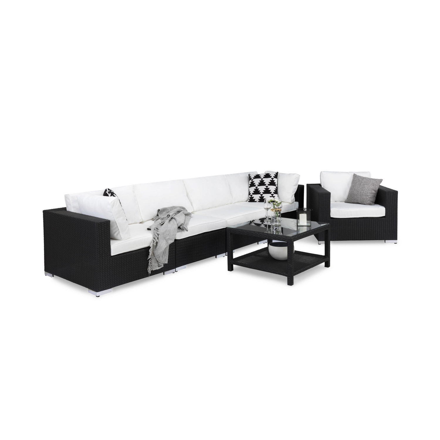 Loungegrupp Comfort Garden Bahamas 5-sits Rak med Fåtölj och Bord 75x75