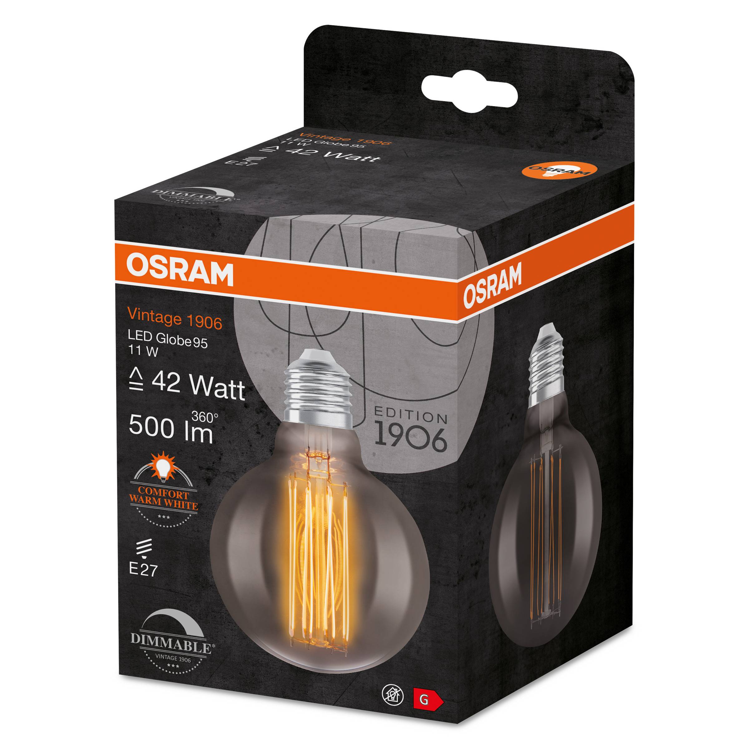 LED-Lampa Osram Deco Globe 95 E27 Vintage 1906 Dimbar