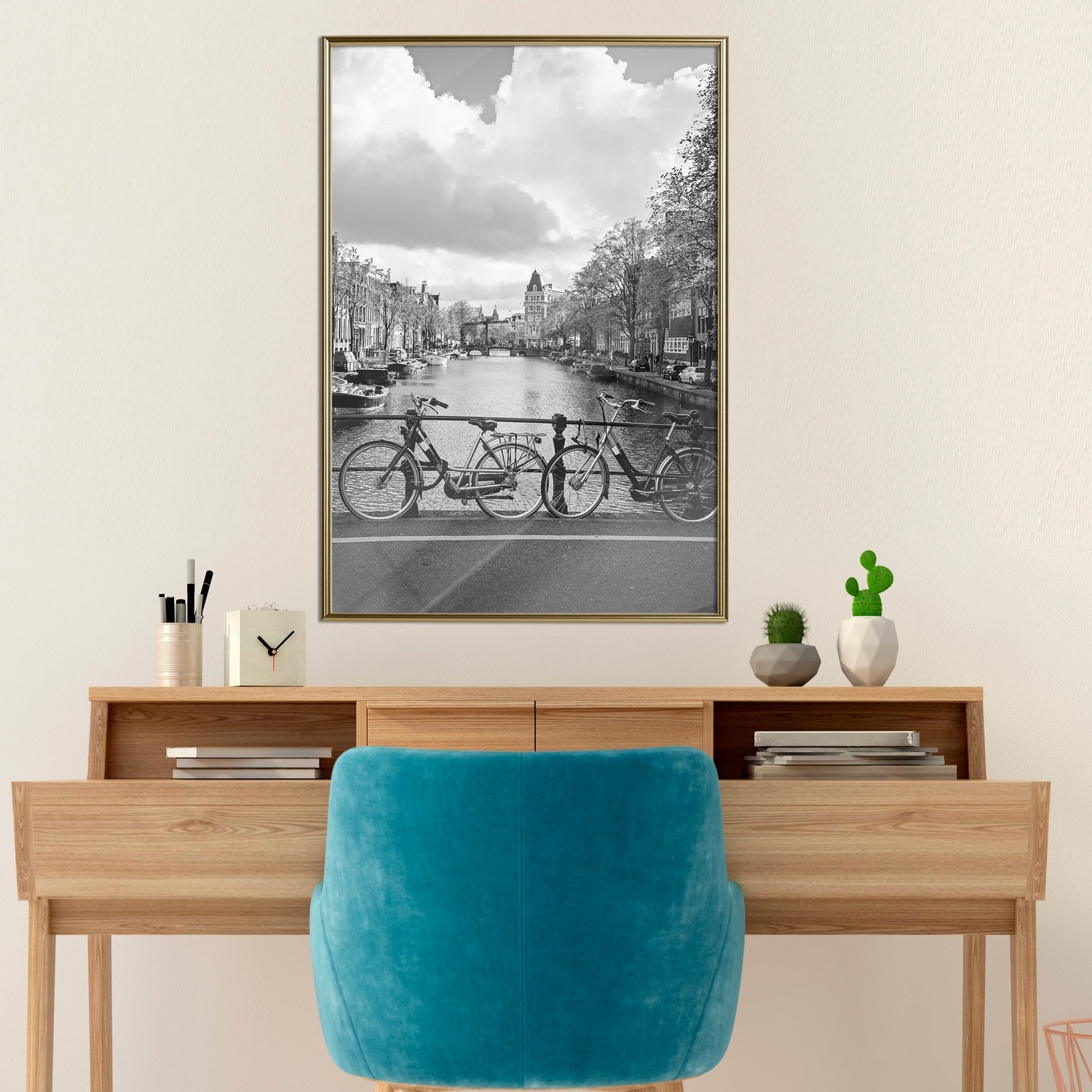 Affisch - Bikes On Bridge [Poster] 30x45 Guld ram, 30x45 cm