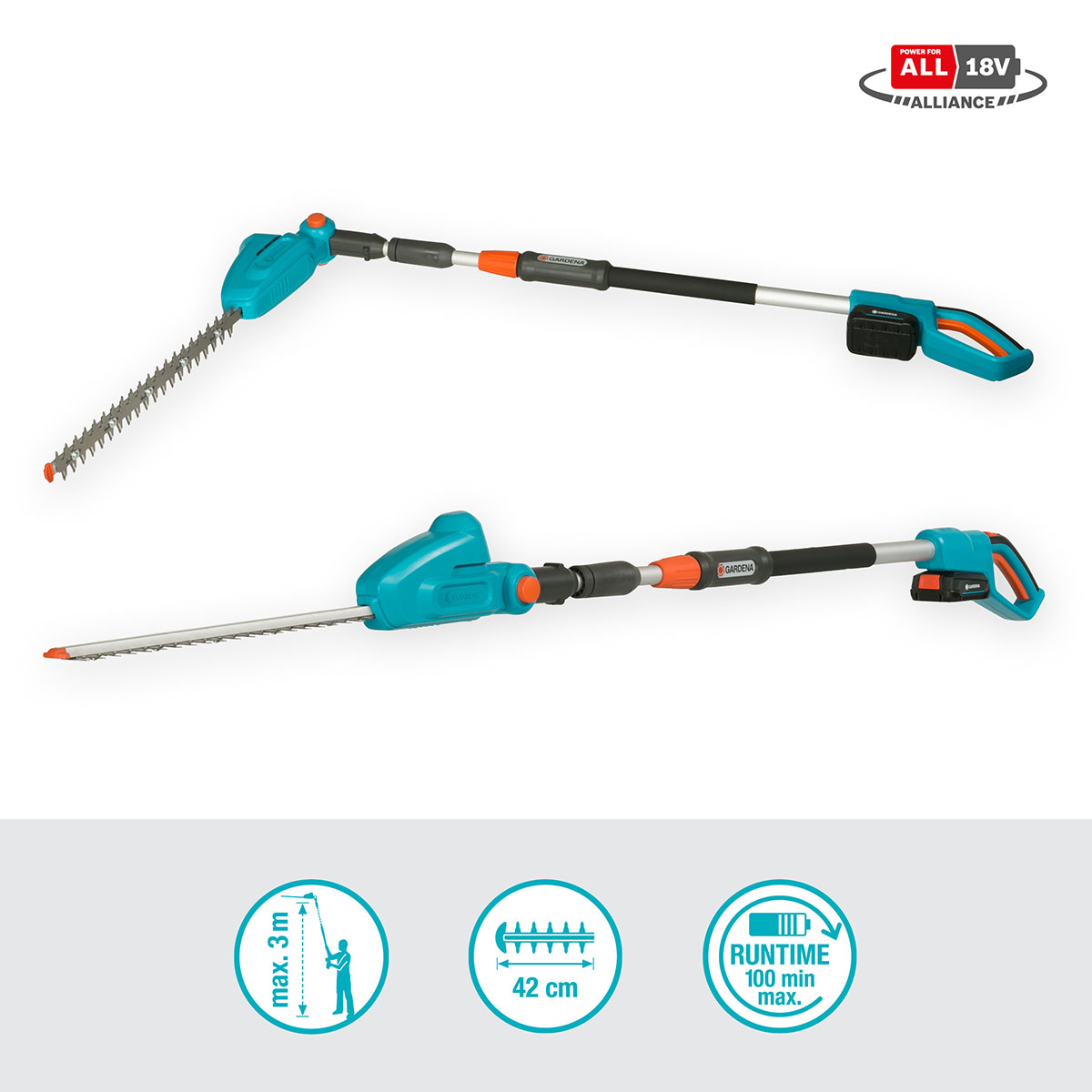Teleskopisk Häcksax Gardena THS 42/18V P4A Komplett (2,5Ah batteri + standardladdare)
