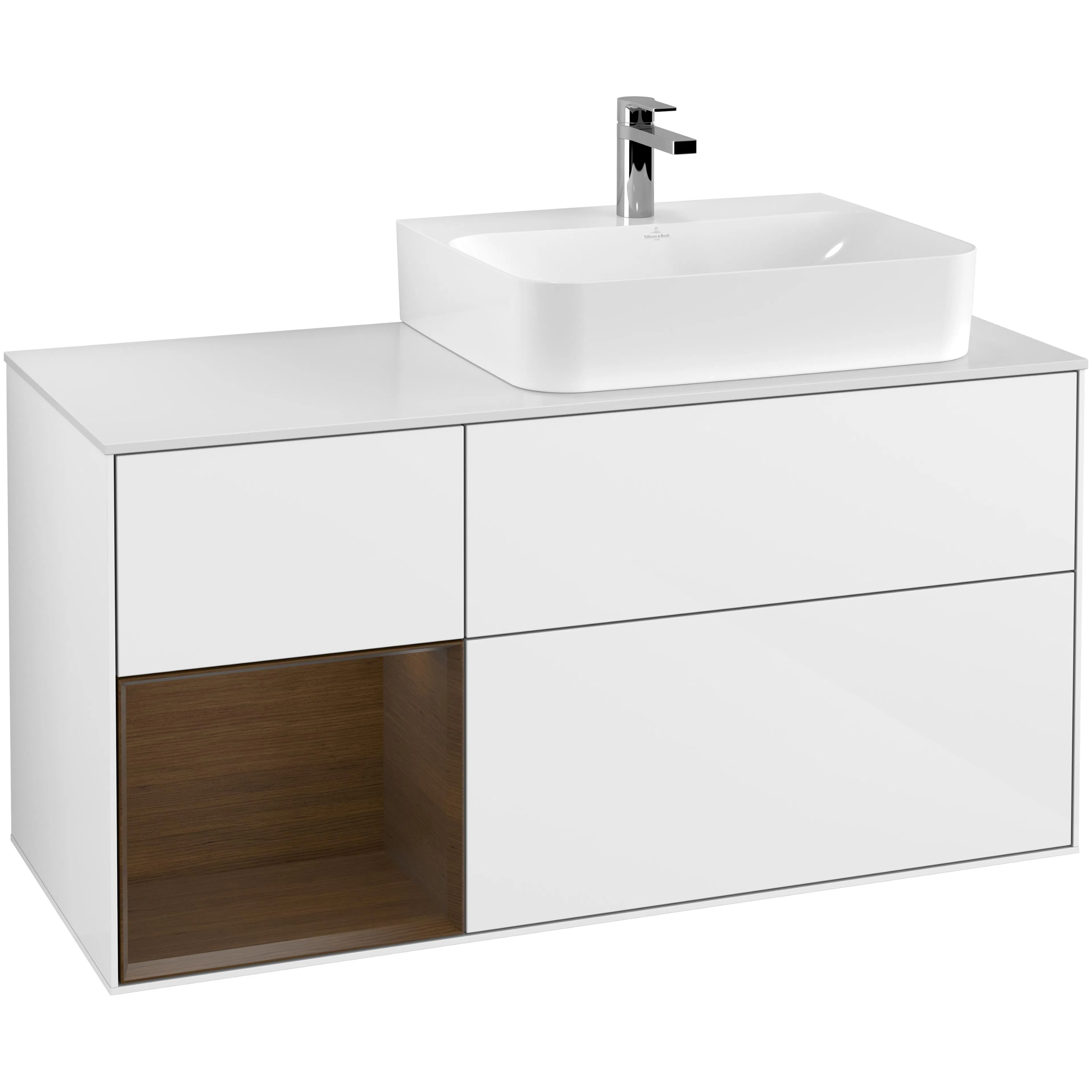 Tvättställsskåp Villeroy & Boch Finion med 3 Lådor Hylla och Bänkskiva för Ocentrerat Tvättställ