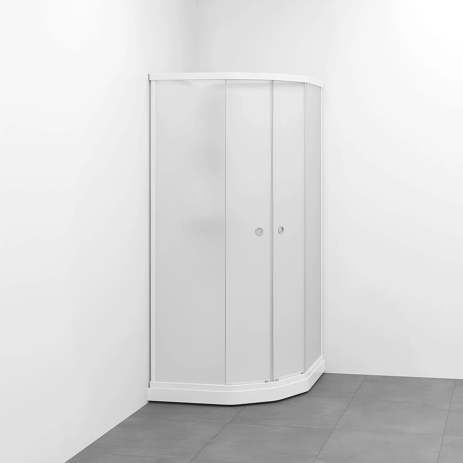 Flow kab Semi InkBl 9x9 V ICV 910x910x2020 mm, Vit Profil, Frostat glas/Vit bakvägg