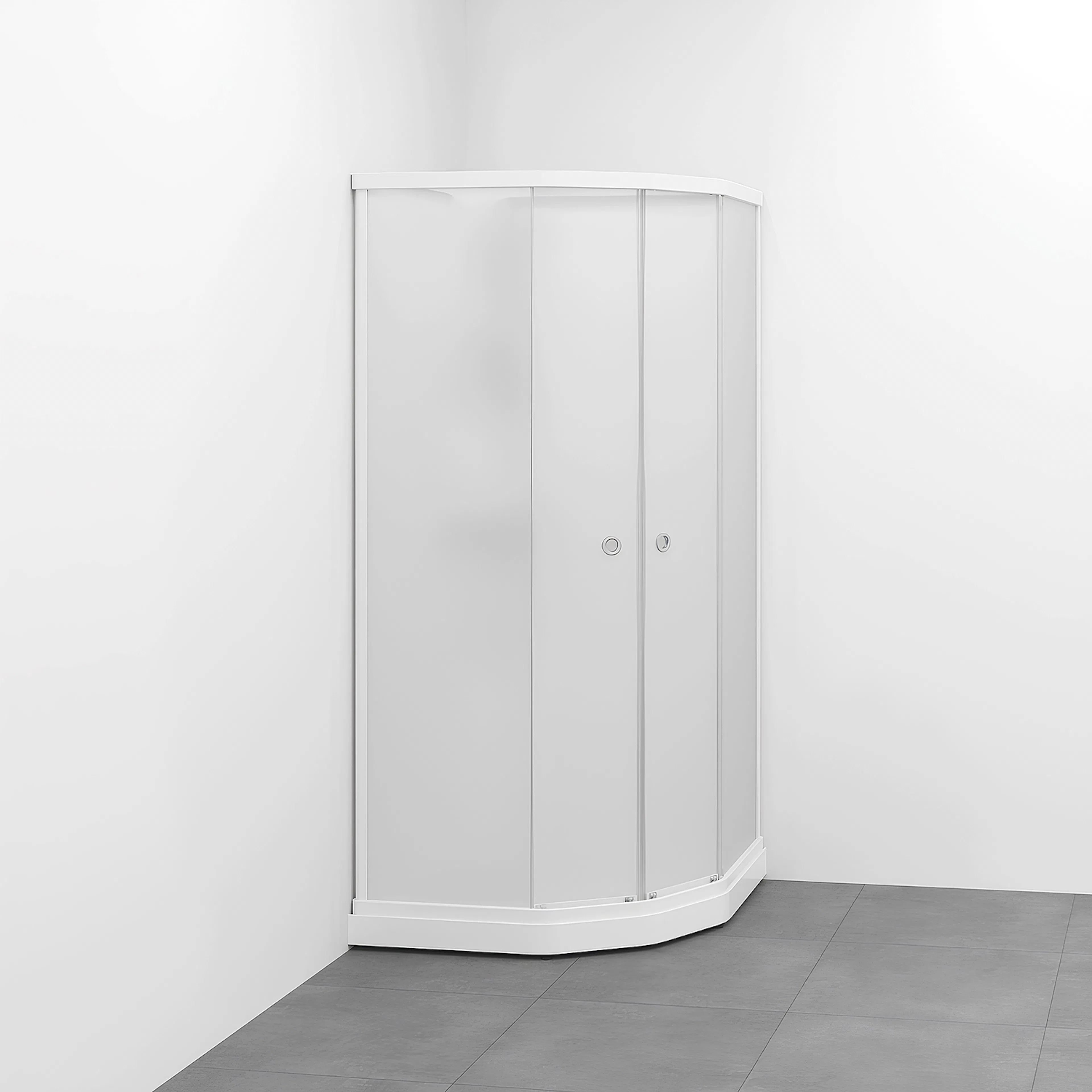 Flow kab Semi InkBl 9x9 V ICV 910x910x2020 mm, Vit Profil, Frostat glas/Vit bakvägg