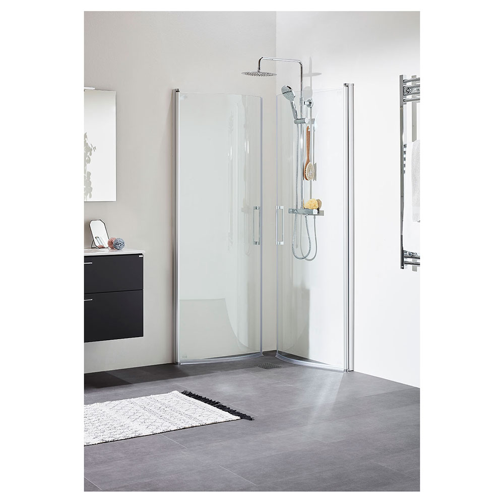 Duschhörna FIX TREND R 99 SILVER MATT KLA 900x900 mm, Klarglas