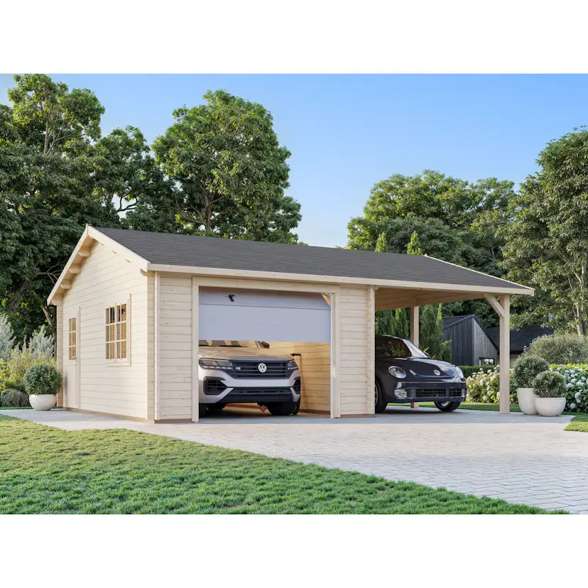 Garage Palmako Roger med Carport 36,5 m2 och Takskjutport
