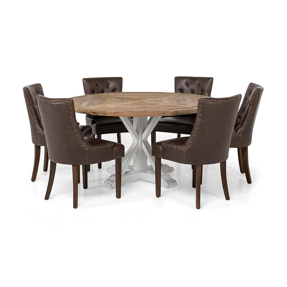 Matgrupp Manor House Lyon Runt Matbord Ø150 cm & 6 Tuva Stolar Trä/Brun Almträ