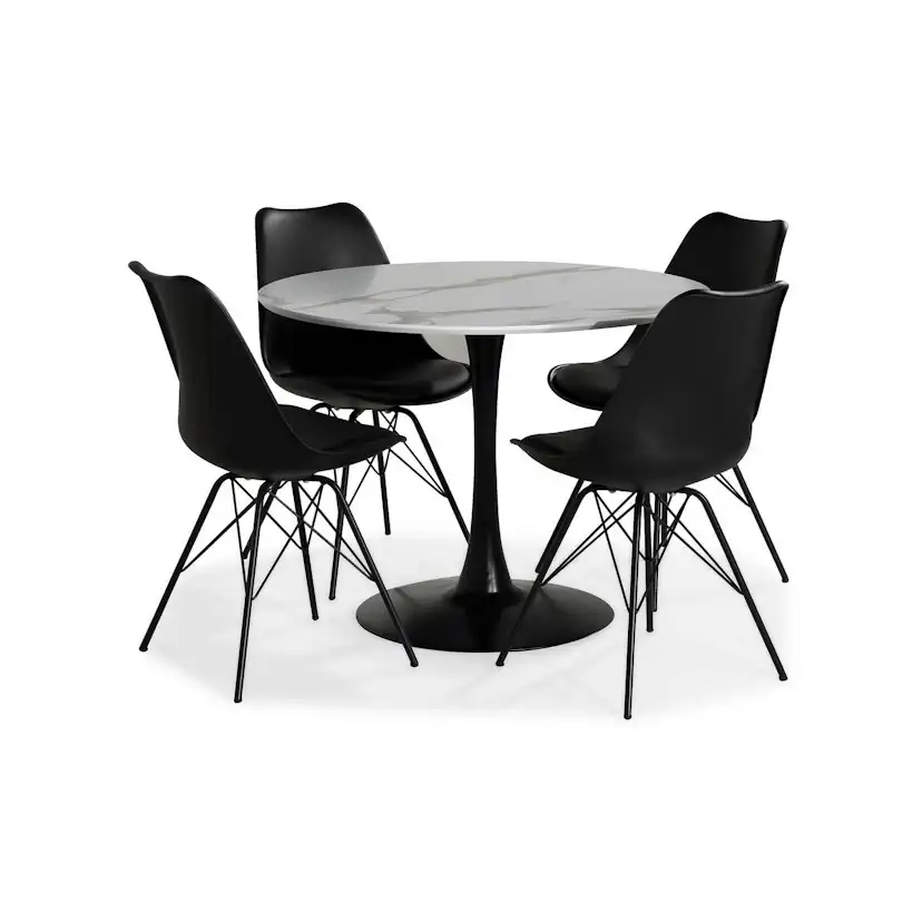 Matgrupp Basic Home Caitly Runt Matbord 100 Svart Bas cm med 4 Shell Matstol