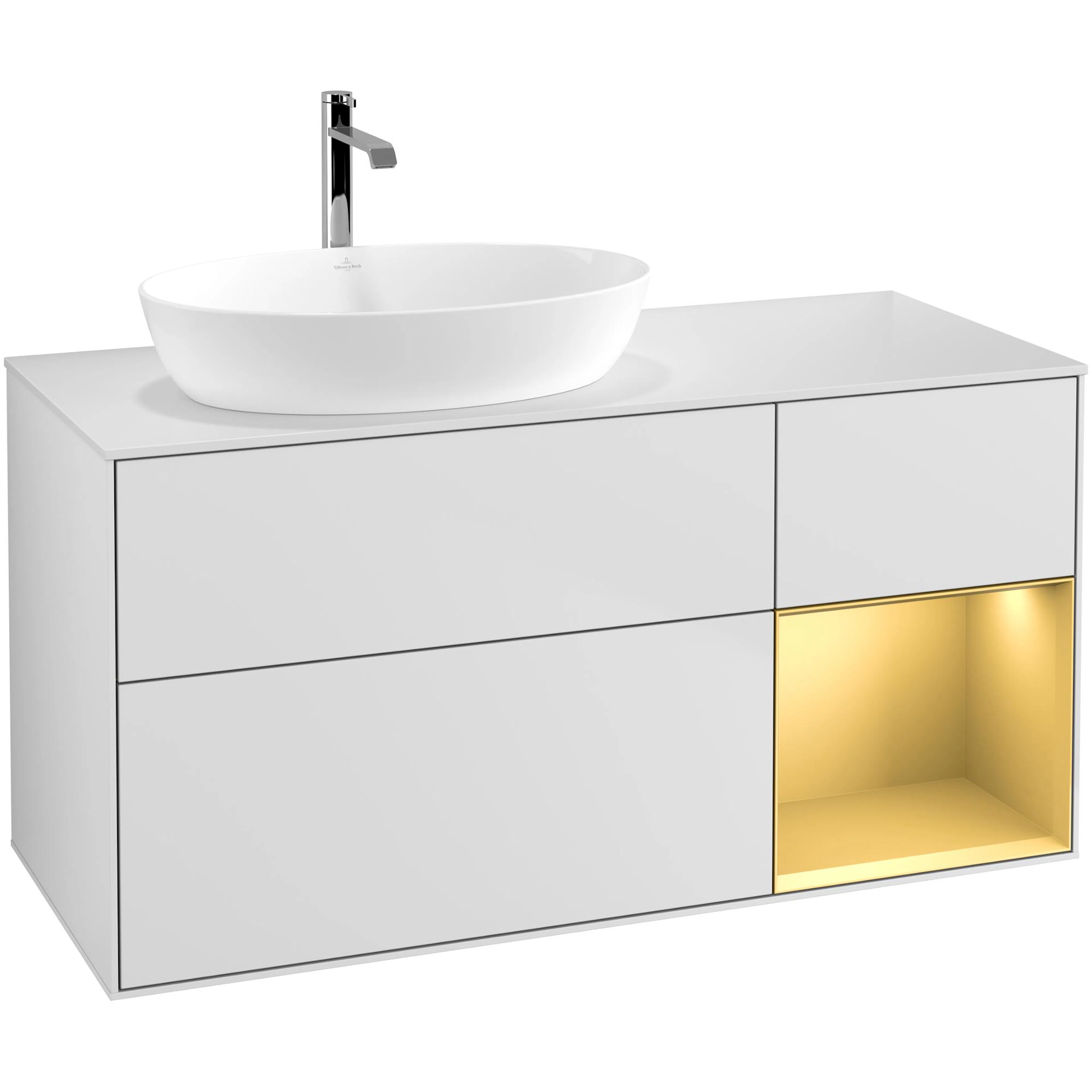 Tvättställsskåp Villeroy & Boch Finion med 3 Lådor Hylla och Bänkskiva för Ocentrerat Tvättställ från Artis & Collaro