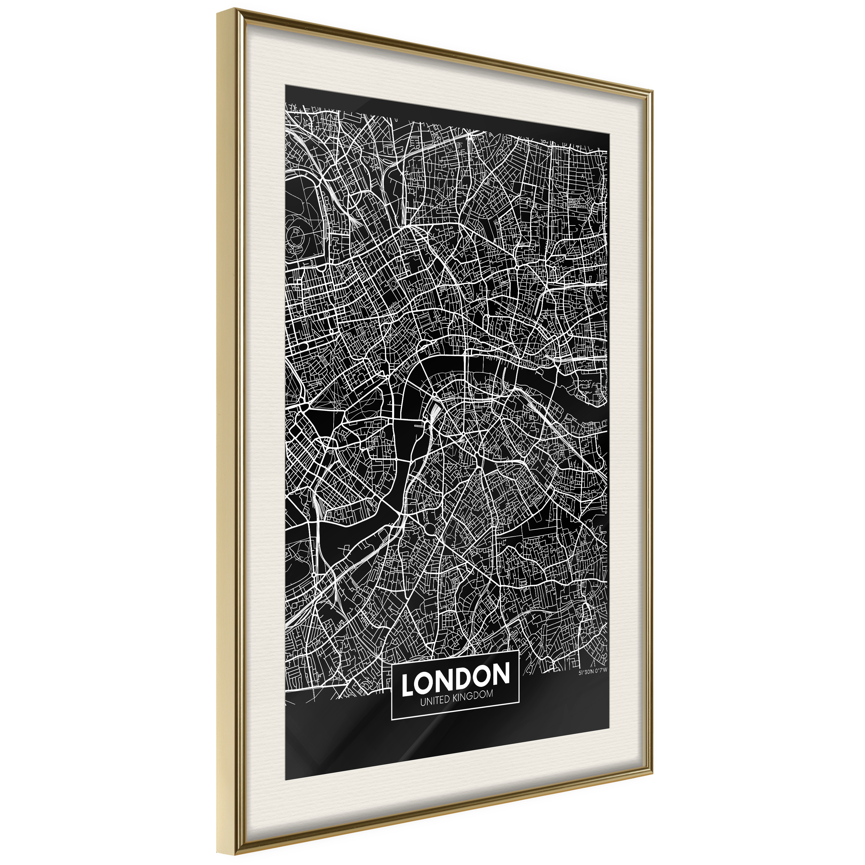 Affisch - Dark Map of London [Poster] 40x60 Guld ram med passepartout, 40x60 cm