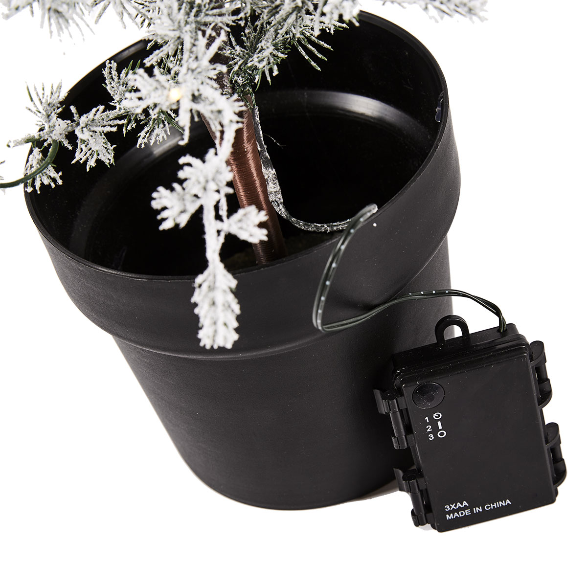 Plastgran Nordic Winter Konstgjort Lärkträd i Kruka med Snö och Ljus 120 cm