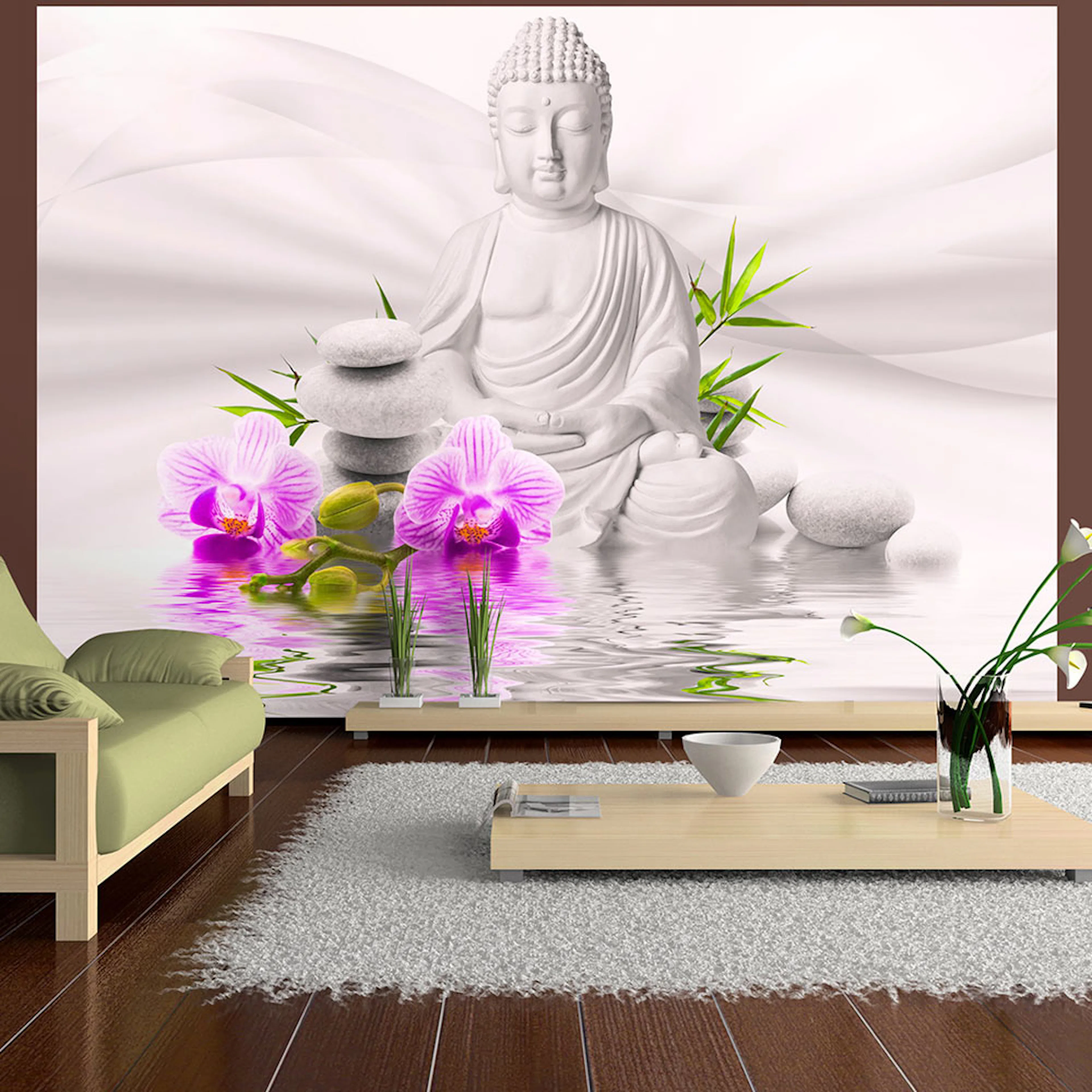 Fototapet Arkiio Självhäftande Buddha And Pink Orchids