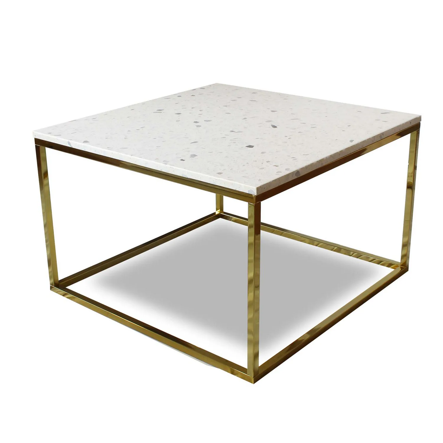 Accent soffbord - 75x75, blank mässing / Bianco Terrazzo Blank Mässing/Bianco Terrazzo