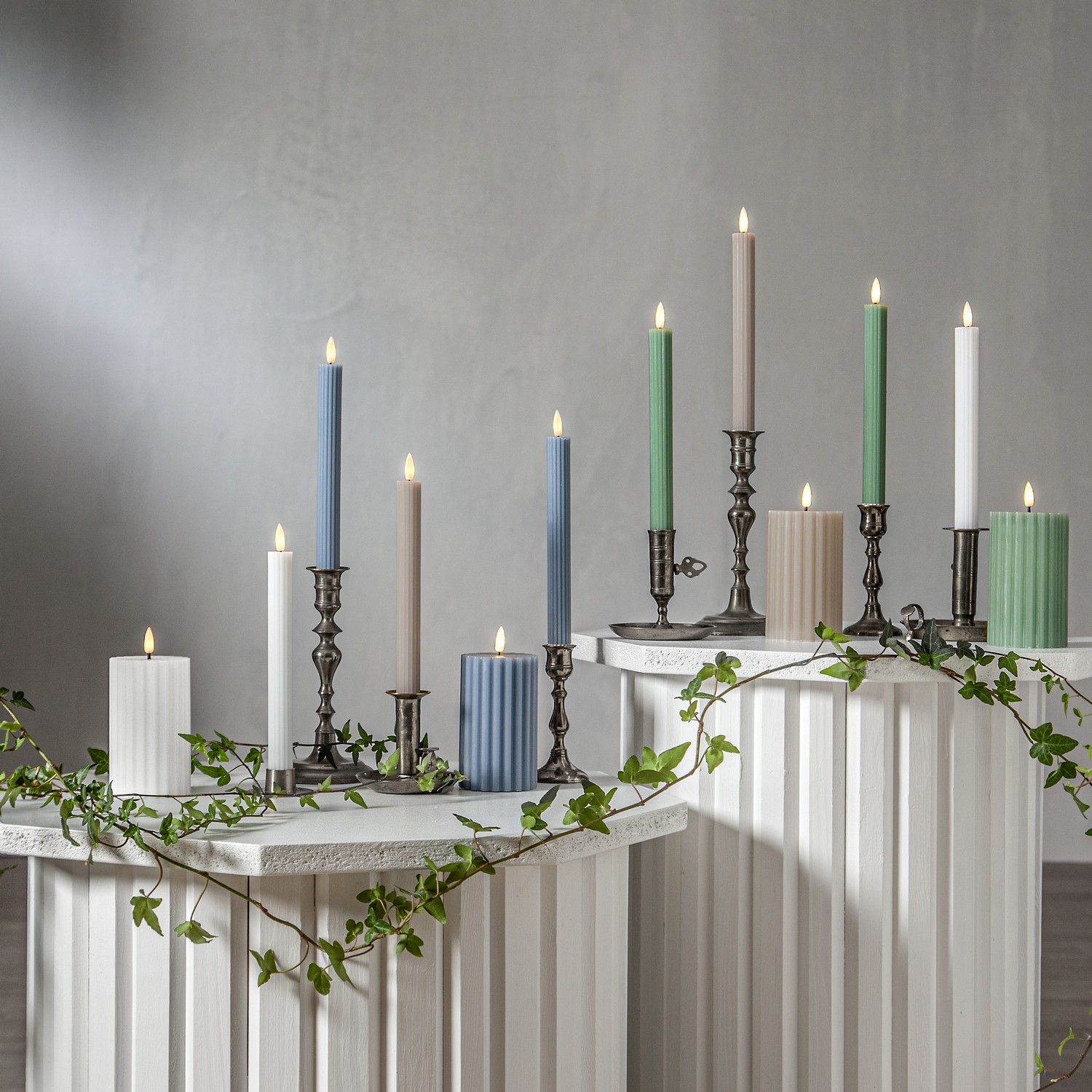 LEDAntikljus2p Flamme Stripe Beige