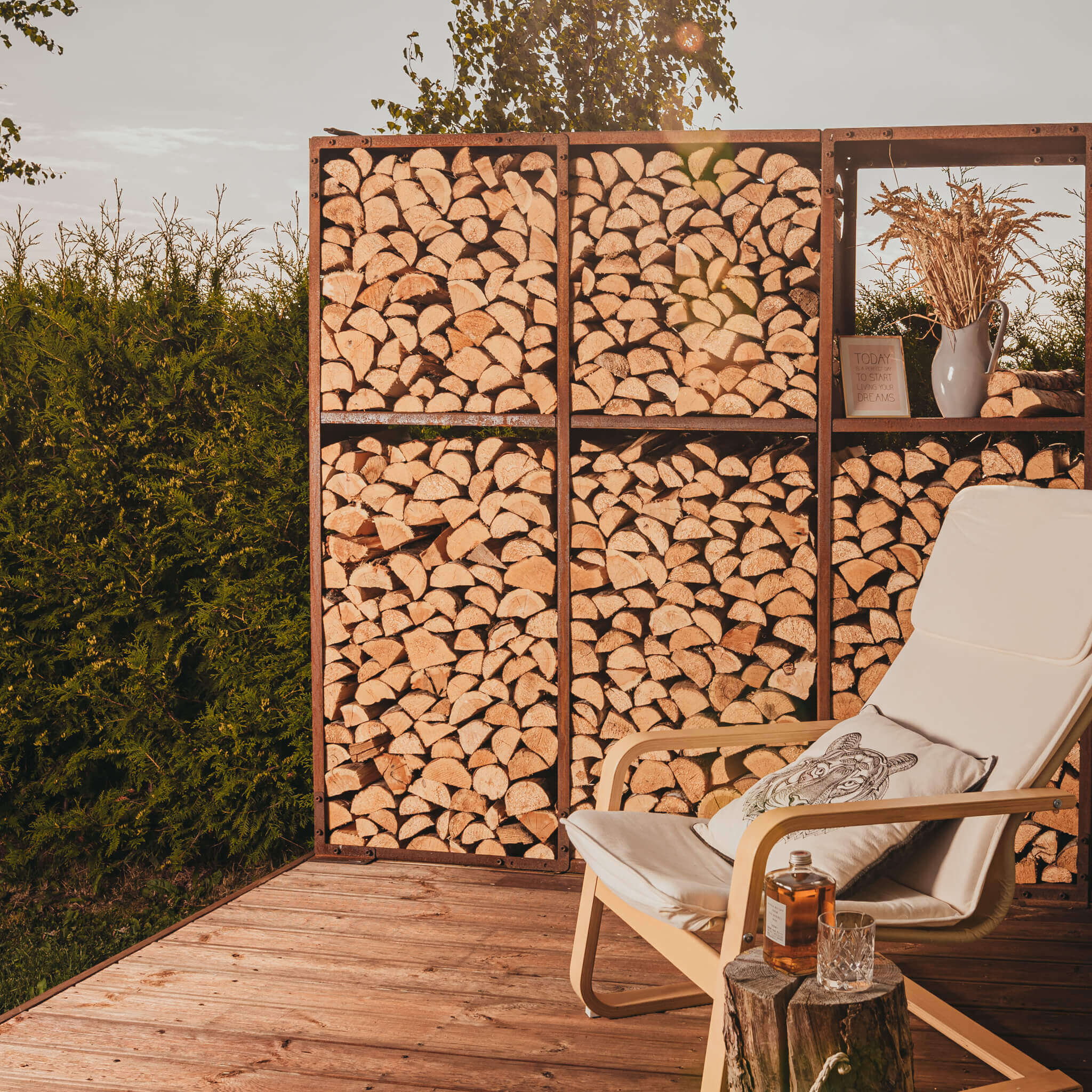 Vedförvaring GrillSymbol Cortenstål Wall 3 Moduler