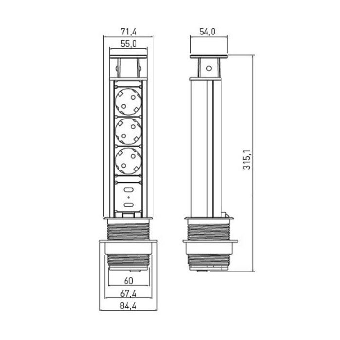 Elpelare Blanco GTV Smal med 2 USB och 3 Jordade Uttag