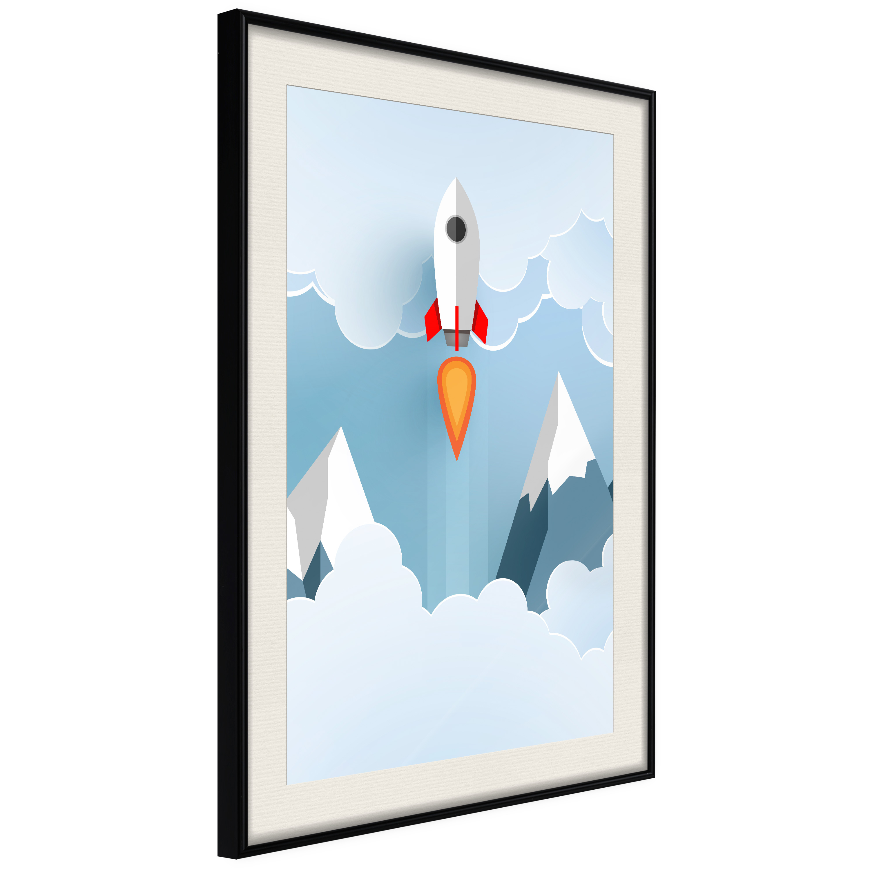 Affisch - Rocket in the Clouds [Poster] 30x45 Svart ram med passepartout, 30x45 cm