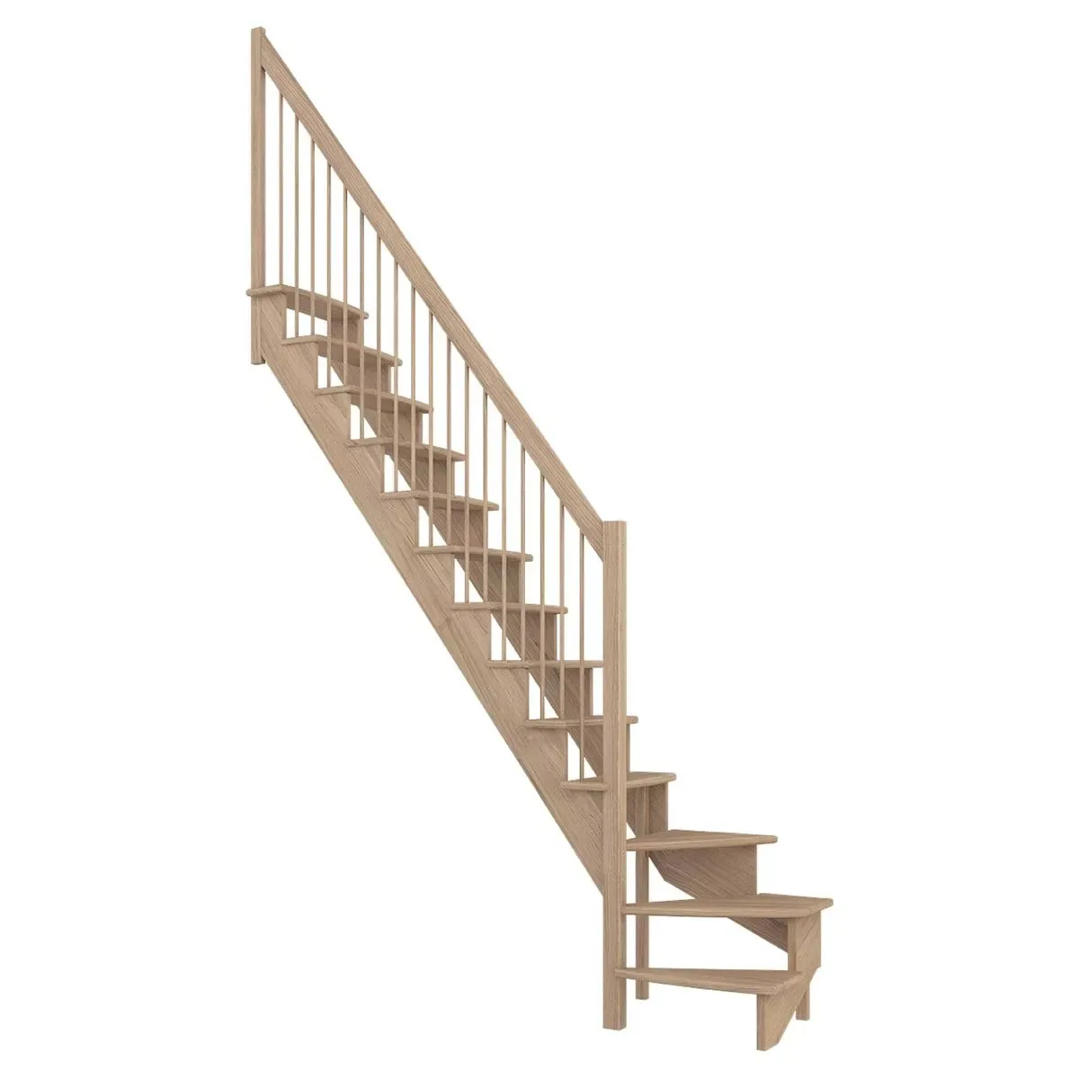 Lyon Ek 75 cm trappa 1/4 vänster svängd med vertikal träräc Vänstersvängd, 750 mm