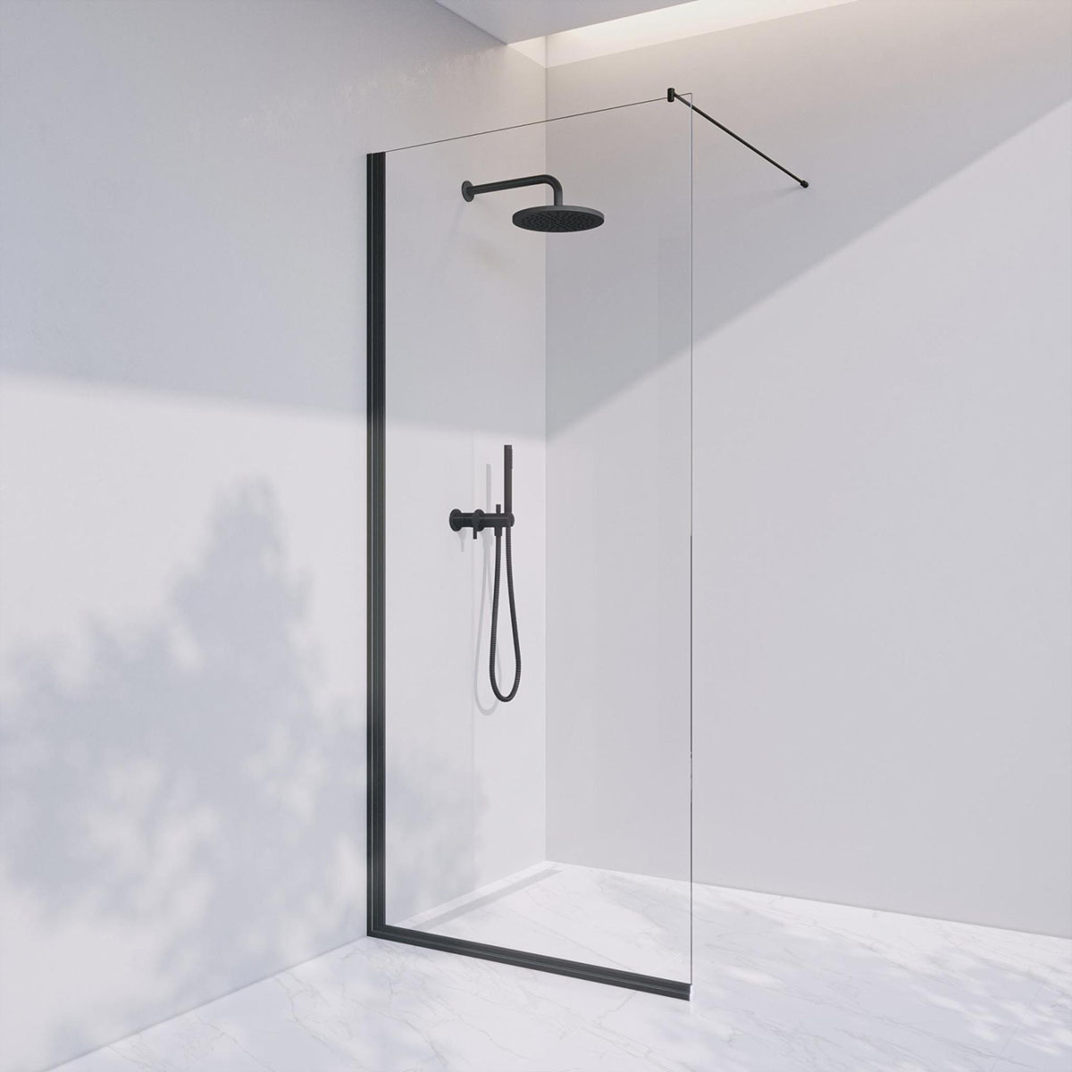 Invitrea Prime PH1/Vänsterhängd/90/Mattsvart/Frostat järnfat Glastyp: Järnfattigt Frostat Glas, Profil: Mattsvart, Bredd: 900 mm