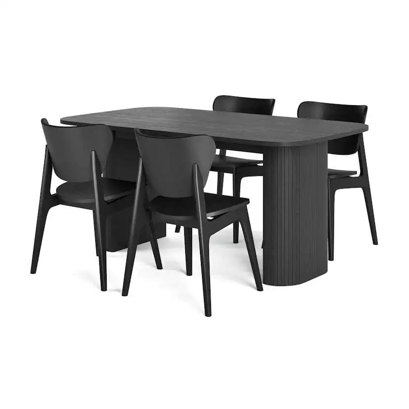 Matgrupp Bark Kopparbo Rektangulärt Matbord 160 cm med 4 Jerup Matstol