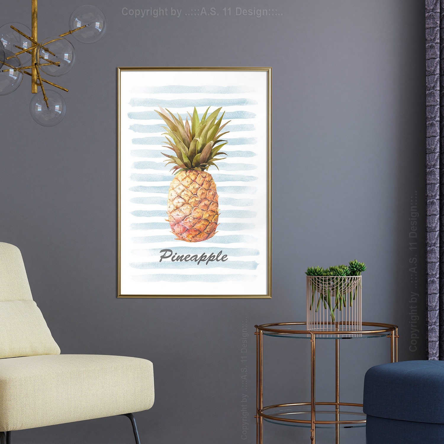 Poster Artgeist Affisch Pineapple and Stripes