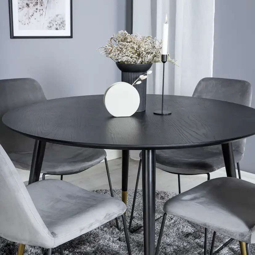 Dipp Table - - Black / Black Brass+Muce Chair - - Grey Velve Svart/Mässing/Grå